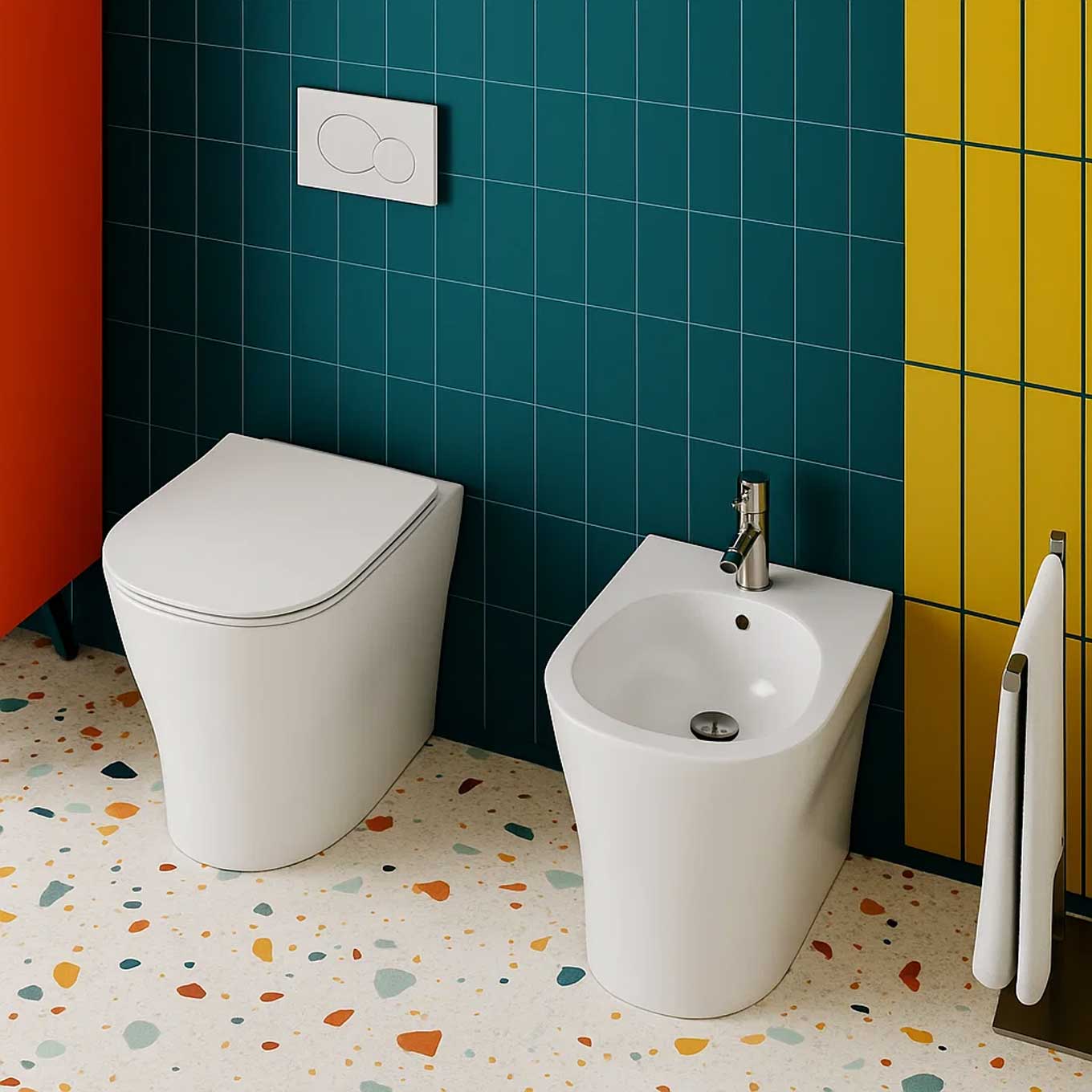Wall-hung sanitary ware with soft close toilet seat BathCore Eira series L 36 x D 53 cm Glossy white