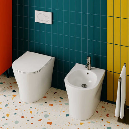 Wall-hung sanitary ware with soft close toilet seat BathCore Eira series L 36 x D 53 cm Glossy white