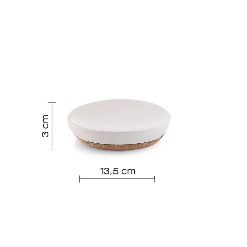 Portasapone in ceramica e sughero Gedy serie Ilary - Bianco