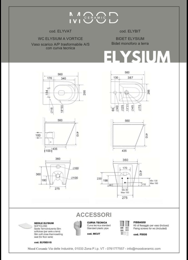 Sanitari con scarico a vortice di seconda generazione BathCore Elysium wc + bidet + sedile soft close