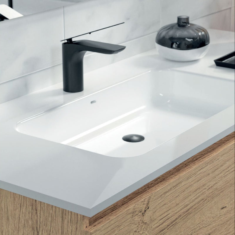 Mobile bagno sospeso Grass 120 cm con lavabo, colonna e specchio LED - Rovere Nodato