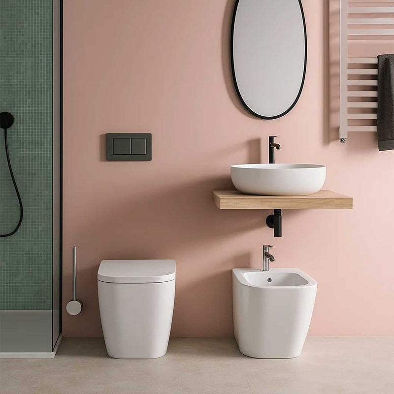 Sanitari senza brida filo parete Domus Falerii F50 Special Wc, bidet e sedile soft close