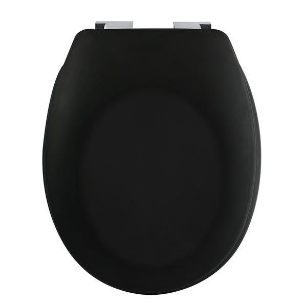 Sedile WC universale modello KLAK realizzato in MDF Colore Nero Opaco e Cerniere in acciaio inox