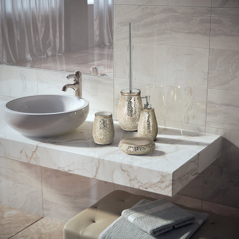 Dosasapone in ceramica e vetro con erogatore in plastica Gedy serie Myosotis - Crema/Oro