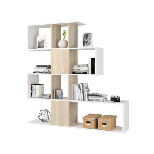 Libreria serie Zig Zag con 4 ripiani 145 x 29 x H. 145 cm - Bianco Lucido e Rovere Canadian by CeramicStore | Lo specialista del tuo bagno