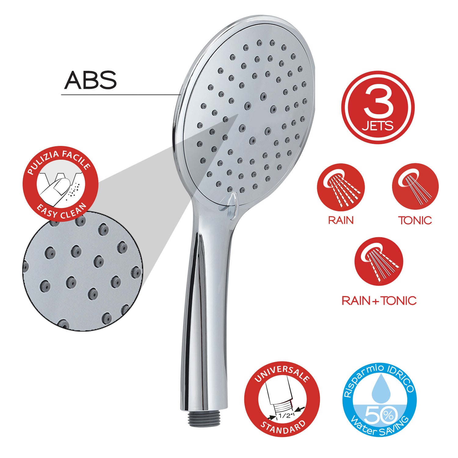 Doccetta tonda a 3 getti modello Tech 02 di Gedy - Cromato by CeramicStore | Lo specialista del tuo bagno