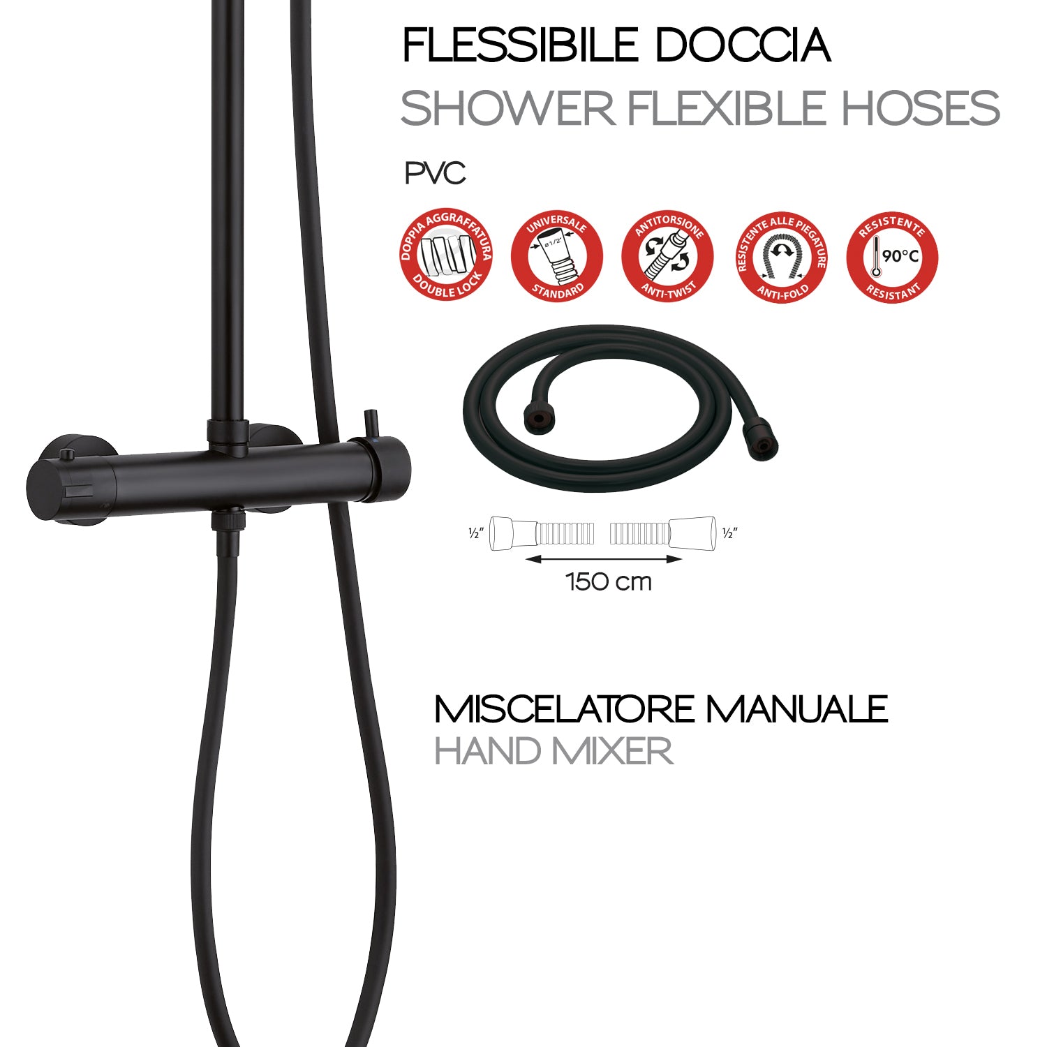 Colonna doccia con miscelatore manuale e soffione 1 getto modello Star Plus 01 di Gedy - Nero Matt by CeramicStore | Lo specialista del tuo bagno