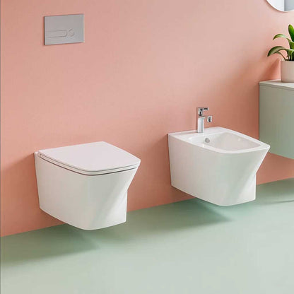 Pair of wall-hung sanitary fixtures Azzurra Hera series 57x38x30.5 cm with soft-close seat - Glossy white