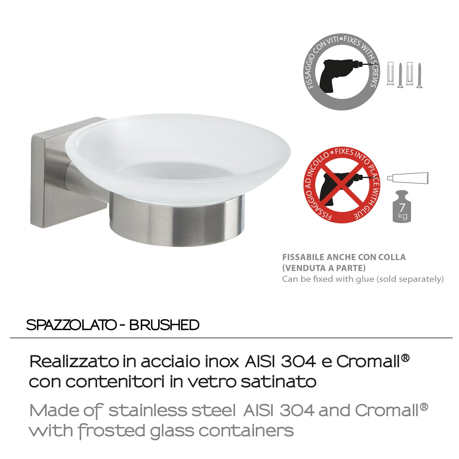 Portasapone a muro Gedy serie Fuji - Spazzolato by CeramicStore | Lo specialista del tuo bagno