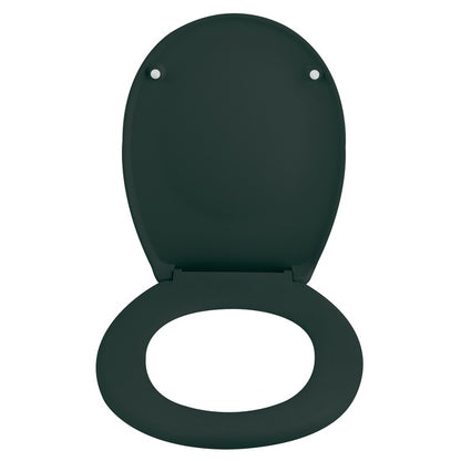 Sedile WC universale modello KLAK realizzato in  Thermo Dur Colore Verde scuro e Cerniere in acciaio inox