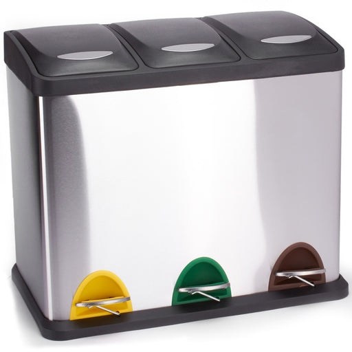 Pattumiera a pedale tri-selettiva 3 secchi colore Grigio in acciaio inox