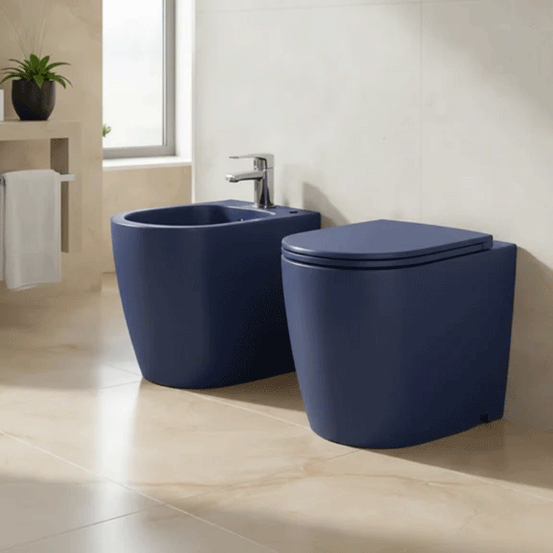 Sanitari Filo Muro Rimless con copriwater Soft Close BathCore serie Infinity 53x36,5xH40 cm Blu Opaco  - Outlet