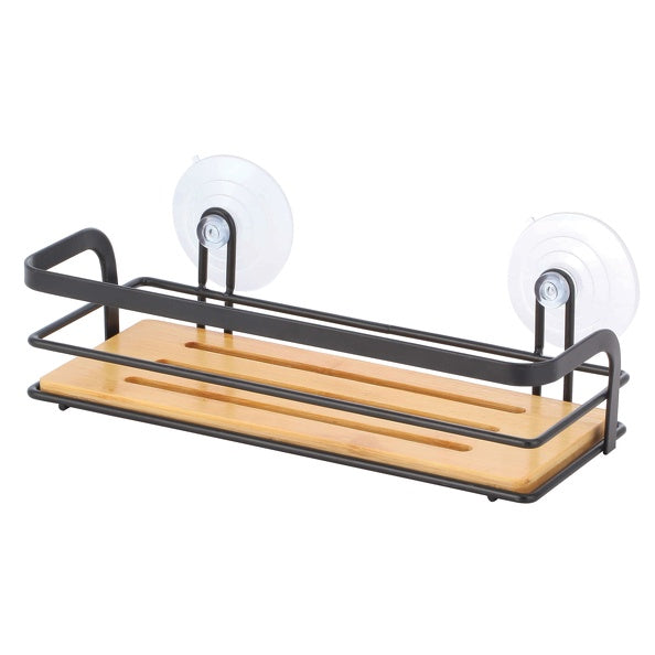 Duschablage mit Saugnäpfen, Modell Hiko, aus Stahl und Bambus – Schwar — CeramicStore