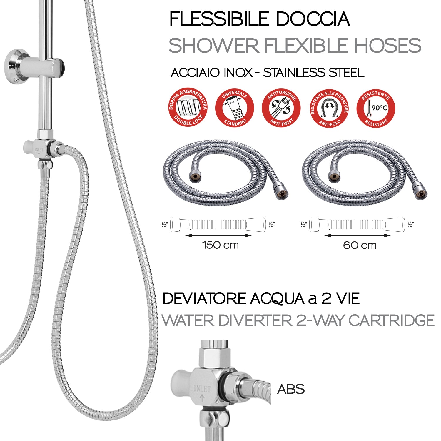 Colonna doccia regolabile con soffione tondo e doccetta a 4 getti di Gedy modello Easy 02 - Cromato by CeramicStore | Lo specialista del tuo bagno