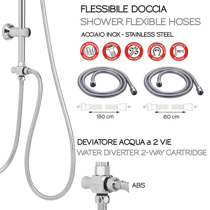 Colonna doccia regolabile con soffione tondo e doccetta a 4 getti di Gedy modello Easy 02 - Cromato by CeramicStore | Lo specialista del tuo bagno