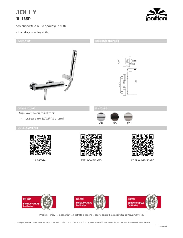 Miscelatore esterno doccia Steel Looking con set doccia Paffoni Jolly JL168DST