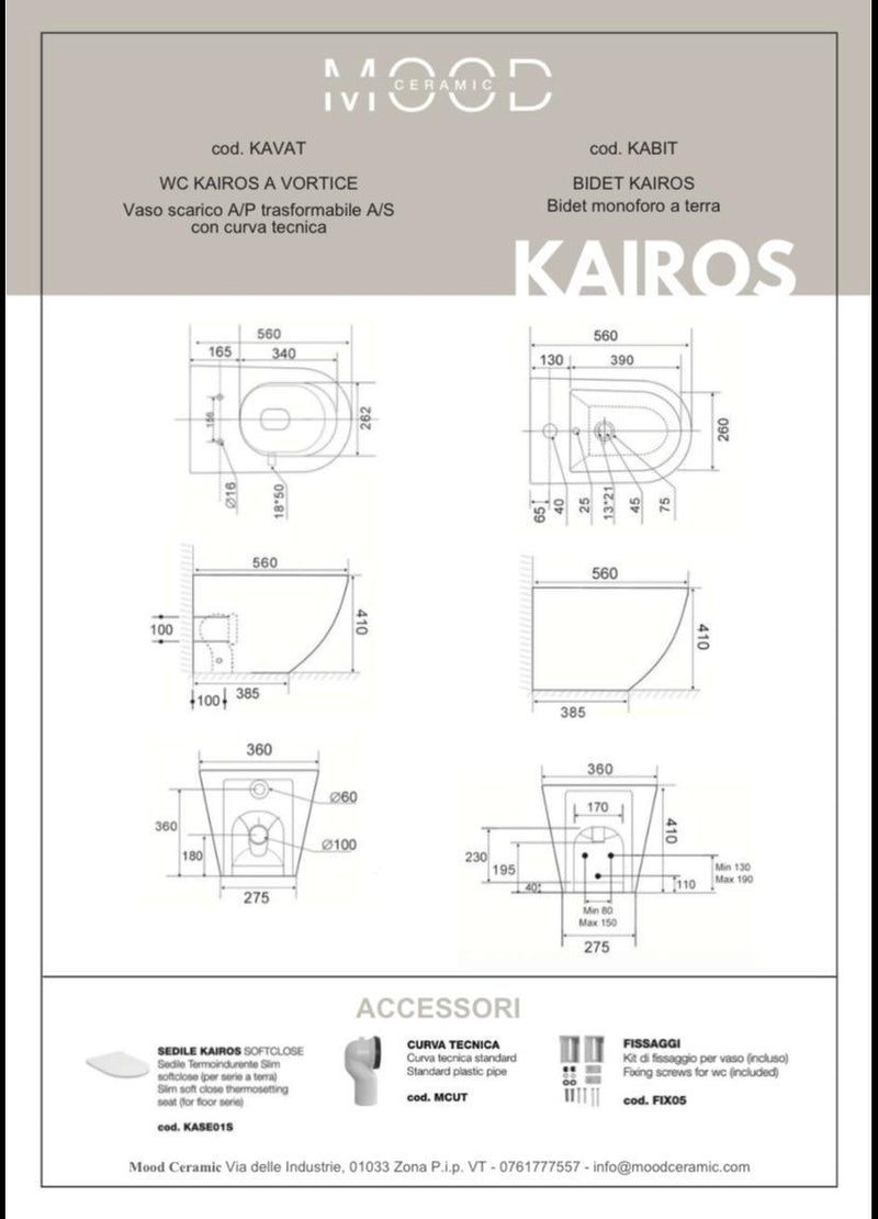 Sanitari con scarico a vortice di seconda generazione BathCore Kairos wc + bidet + sedile soft close
