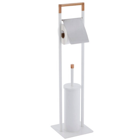 Piantana da bagno con portarotolo carta igienica e scopino wc bianco e bambà¹