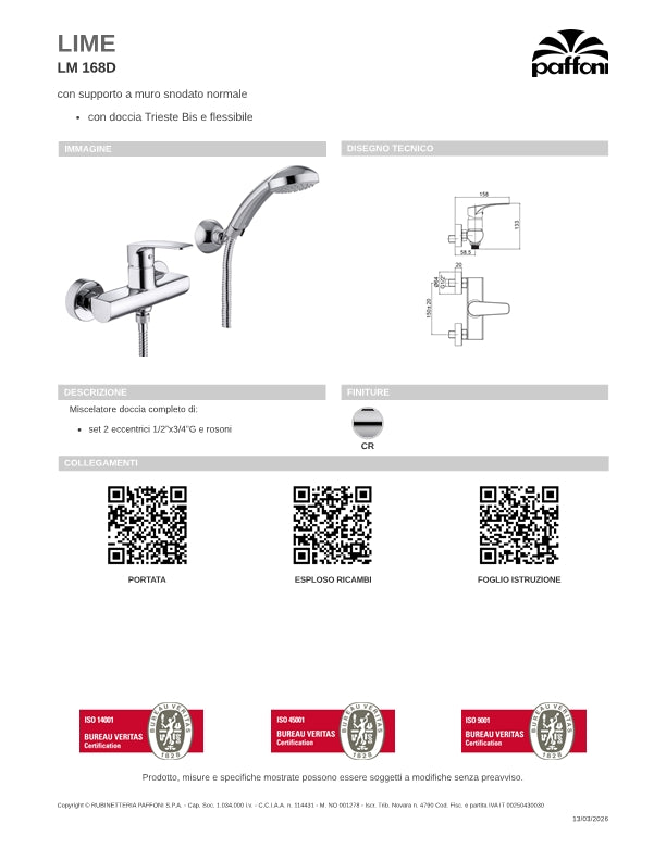 Miscelatore esterno doccia con flessibile e doccetta serie Lime - Paffoni LM168DCR