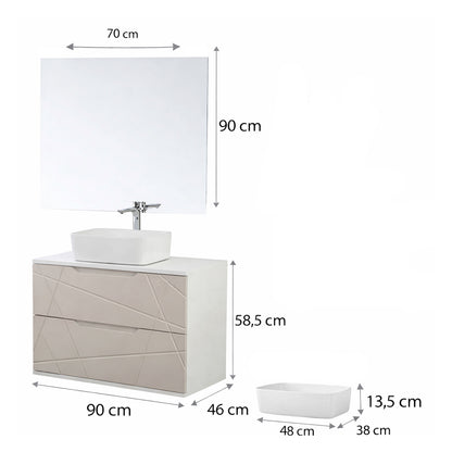 Mobile bagno sospeso "Linea" con lavabo e specchio – design moderno
