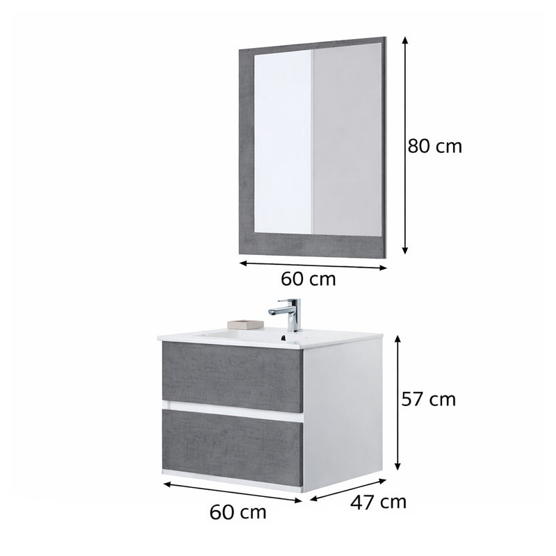 Mobile Bagno Sospeso con Consolle in Ceramica e Specchio – Collezione Linear 60