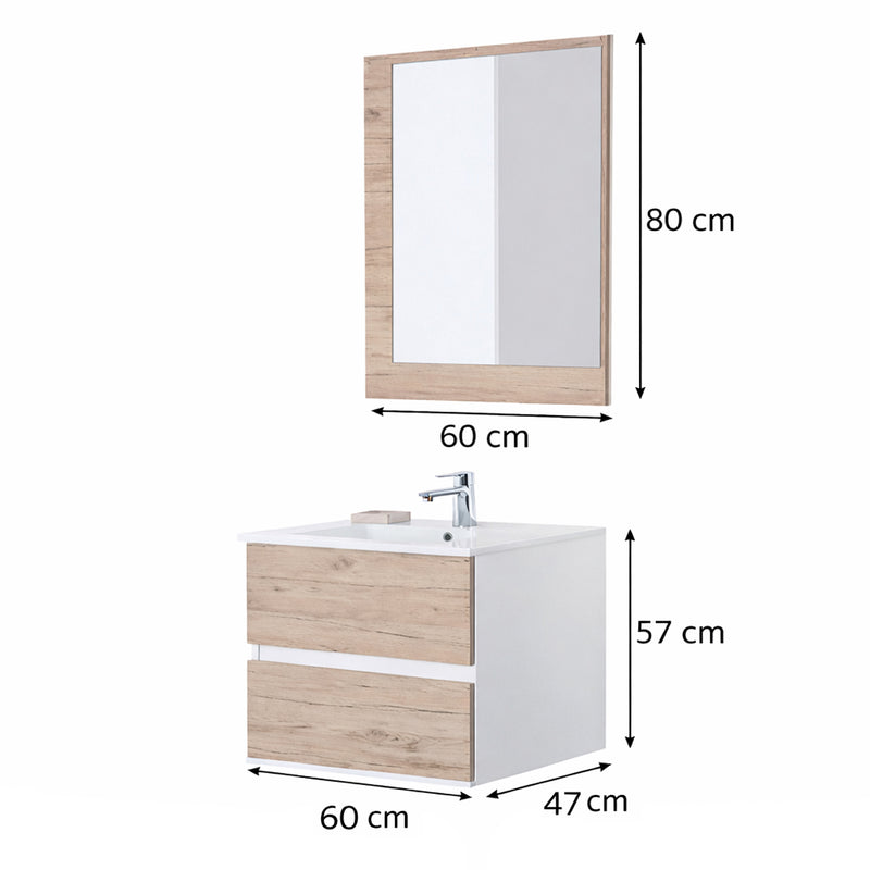 Mobile Bagno Sospeso con Consolle in Ceramica e Specchio – Collezione Linear 60