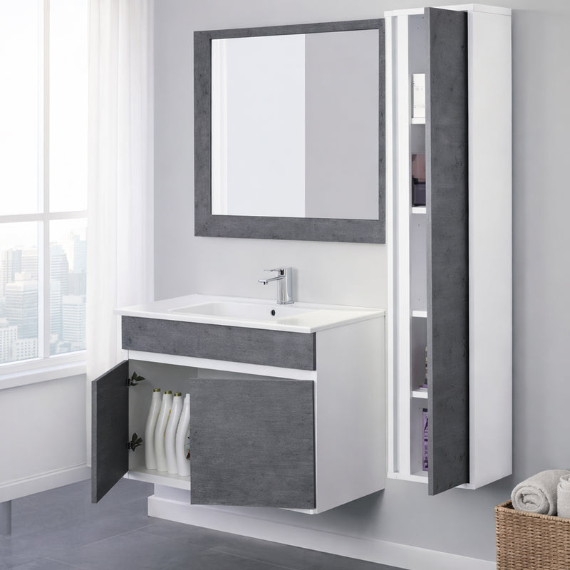 Mobile Bagno Sospeso con Consolle in Ceramica e Specchio – Collezione Linear 90 a due ante