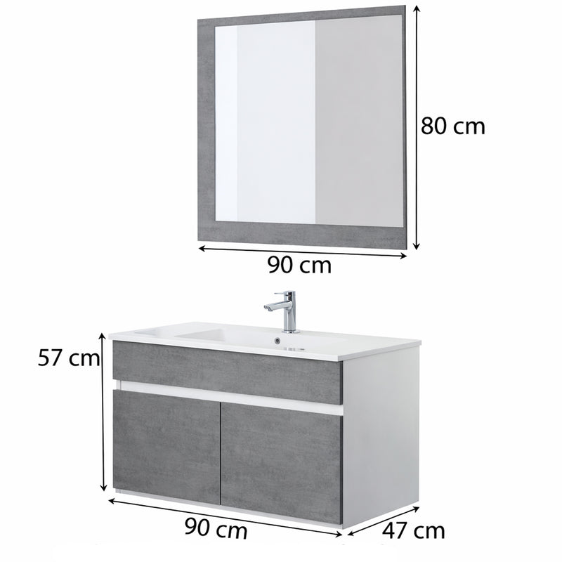 Mobile Bagno Sospeso con Consolle in Ceramica e Specchio – Collezione Linear 90 a due ante