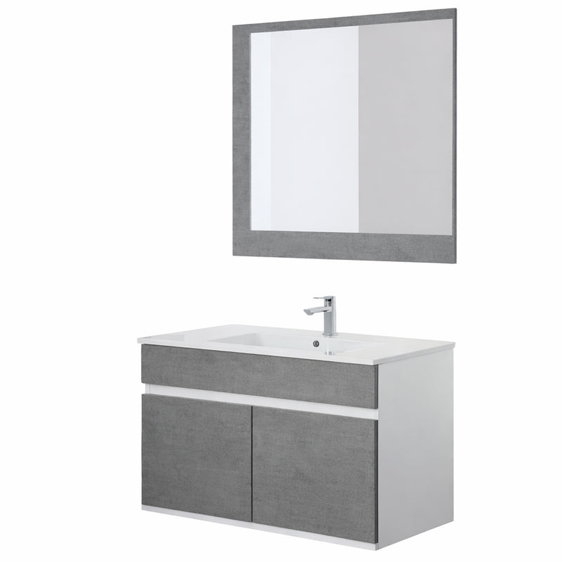 Mobile Bagno Sospeso con Consolle in Ceramica e Specchio – Collezione Linear 90 a due ante