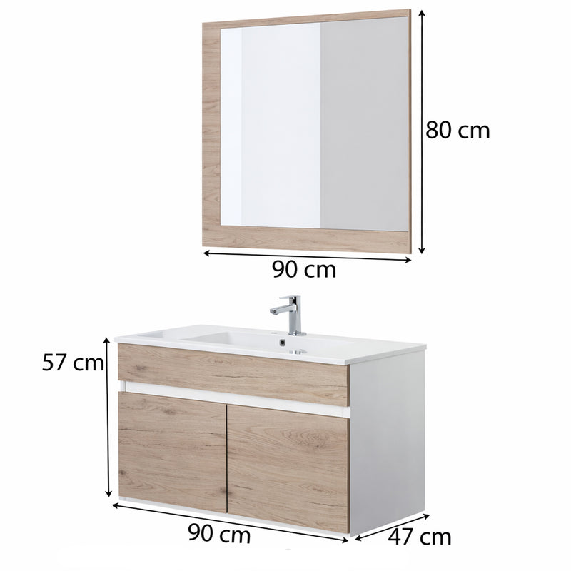 Mobile Bagno Sospeso con Consolle in Ceramica e Specchio – Collezione Linear 90 a due ante