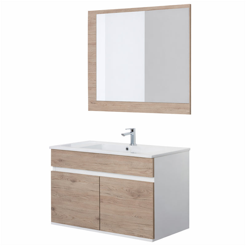Mobile Bagno Sospeso con Consolle in Ceramica e Specchio – Collezione Linear 90 a due ante