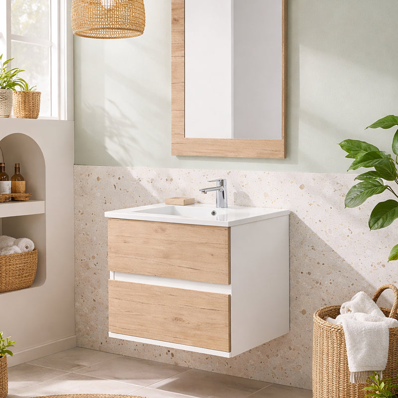 Mobile Bagno Sospeso con Consolle in Ceramica e Specchio – Collezione Linear 60