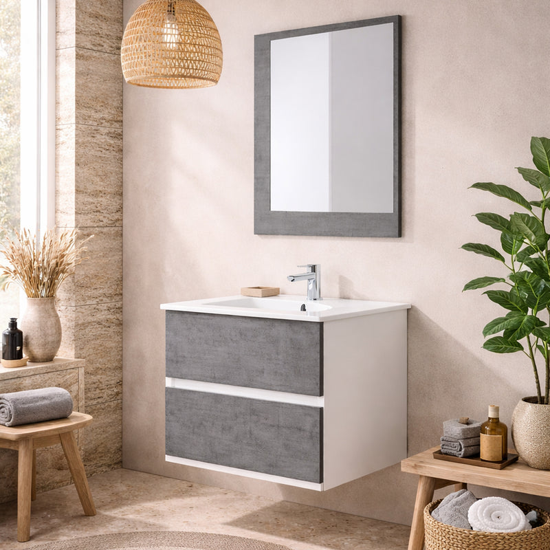 Mobile Bagno Sospeso con Consolle in Ceramica e Specchio – Collezione Linear 60