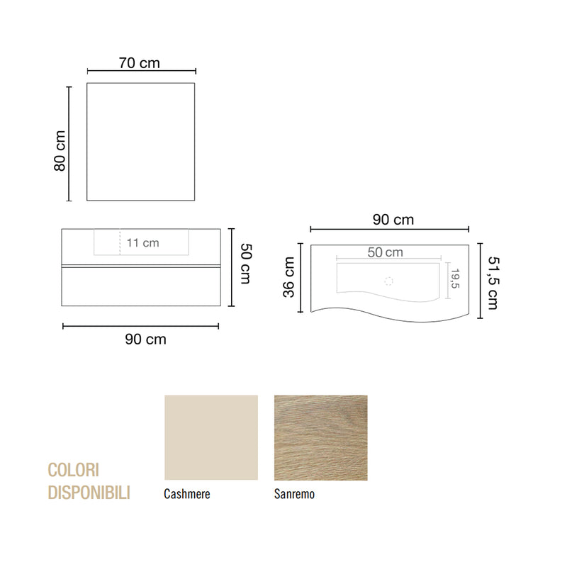 Mobile Bagno sospeso 90 cm  Cubi&Co con specchio e lavabo integrato Laccato Cashmere ESSE90