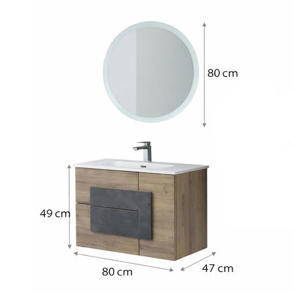 Mobile Bagno Sospeso con Consolle in Ceramica e Specchio Tondo – Collezione Metra
