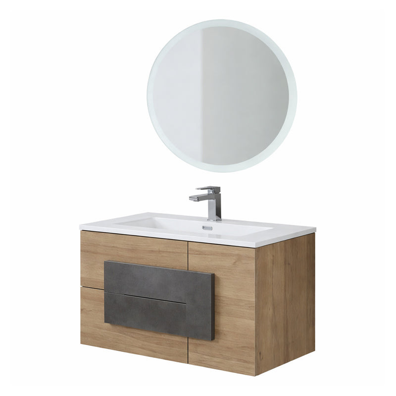 Mobile Bagno Sospeso 100 cm con Consolle in Ceramica e Specchio Tondo – Collezione Metra