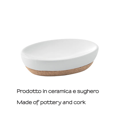 Portasapone in ceramica e sughero Gedy serie Ilary - Bianco