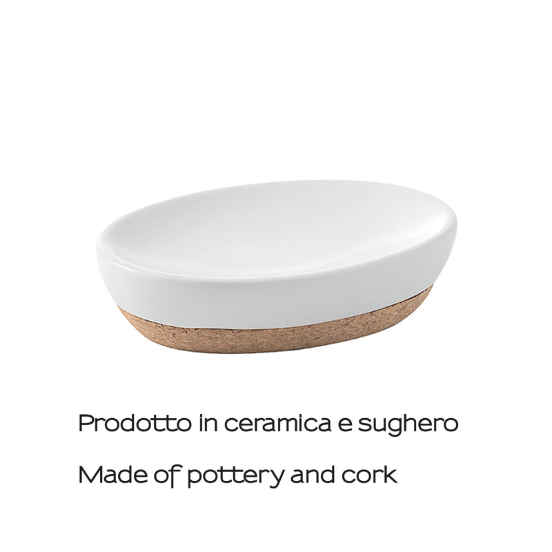 Portasapone in ceramica e sughero Gedy serie Ilary - Bianco