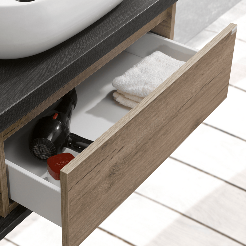 Mobile da bagno sospeso 120 cm Isola con lavabo d'appoggio e specchio con lampade a LED Made in Italy - Cubi&Co