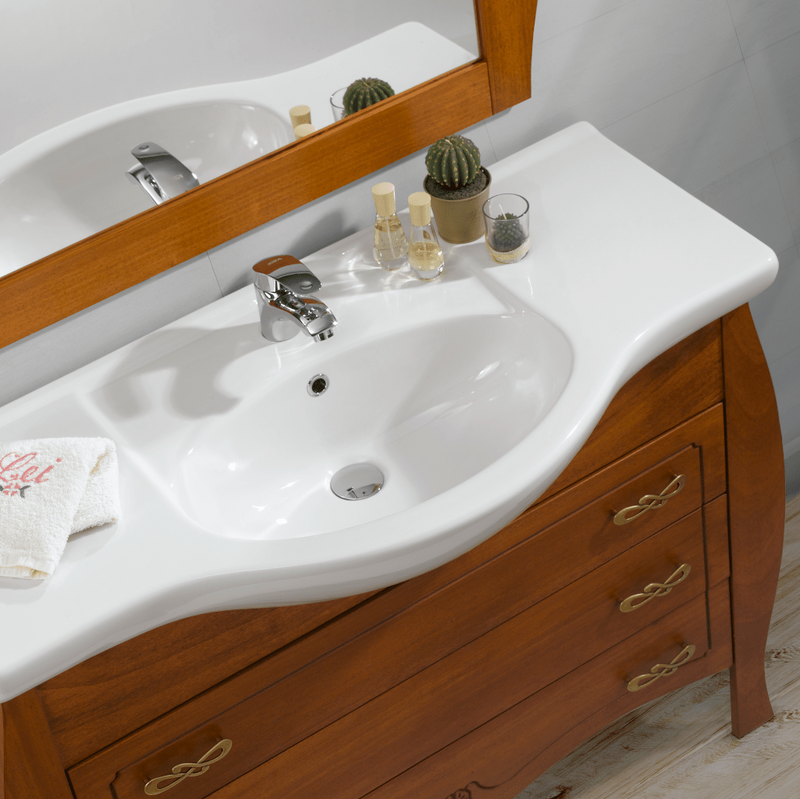 Mobile bagno Shangai 85 cm in arte povera con lavabo e specchio - Ciliegio