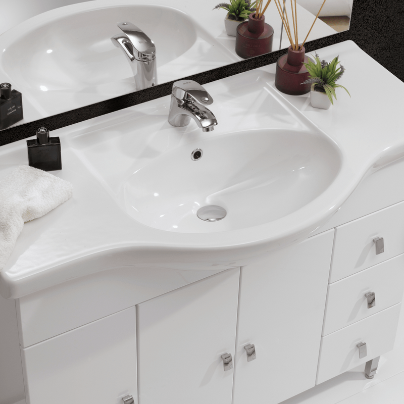 Mobile bagno a terra Klass Cubi&Co con pensile e specchio bianco lucido 105 cm