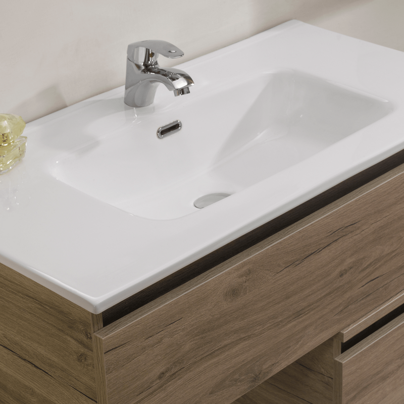 Mobile bagno sospeso Cielo 90 cm con doppia base, pensile e specchio con lampada LED - Olmo Sabbia