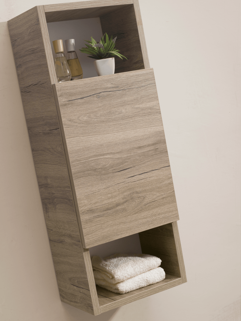 Mobile bagno sospeso Cielo 90 cm con doppia base, pensile e specchio con lampada LED - Olmo Sabbia