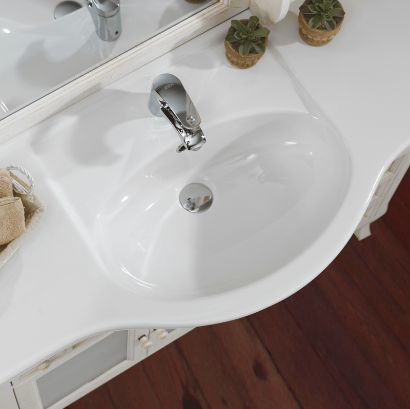 Mobile bagno Provence 105 cm stile shabby chic con lavabo, specchio e pensile - Bianco Decapè