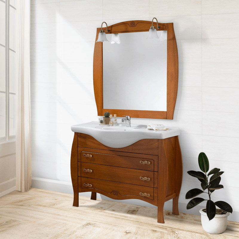 Mobile bagno Shangai 85 cm in arte povera con lavabo e specchio - Ciliegio