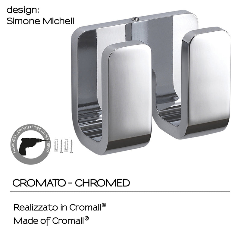 Appendiabiti doppio in Ottone, Acciaio Inox e Cromall Outline di Gedy - Cromato by CeramicStore | Lo specialista del tuo bagno