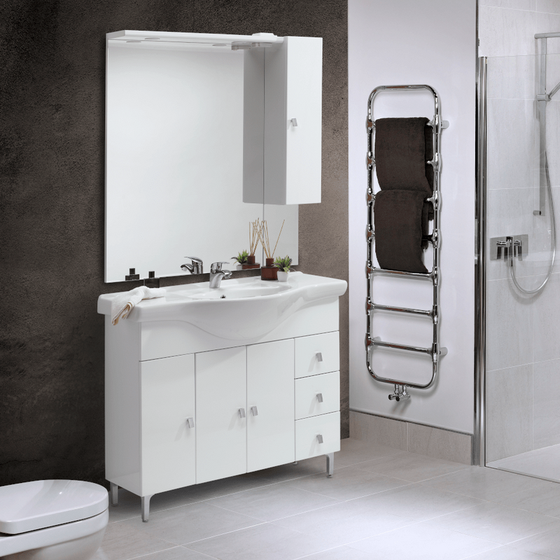 Mobile bagno a terra Klass Cubi&Co con pensile e specchio bianco lucido 105 cm