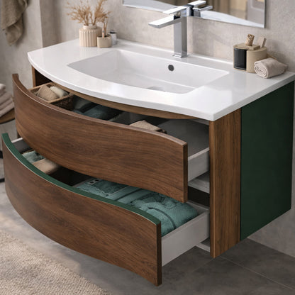 Mobile Bagno Sospeso Curvo con Lavabo e Specchio – Collezione Rìvola