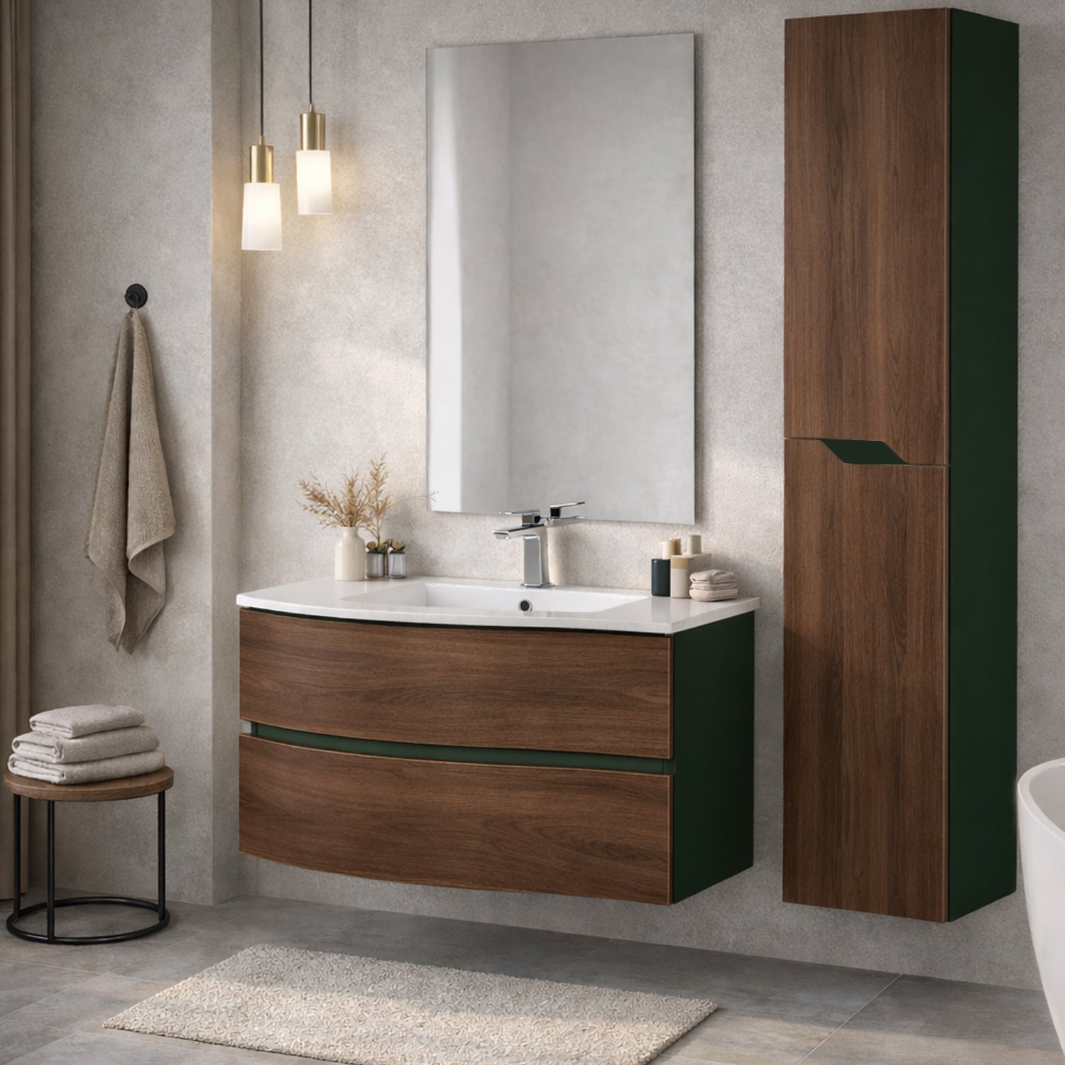 Mobile Bagno Sospeso Curvo con Lavabo e Specchio – Collezione Rìvola