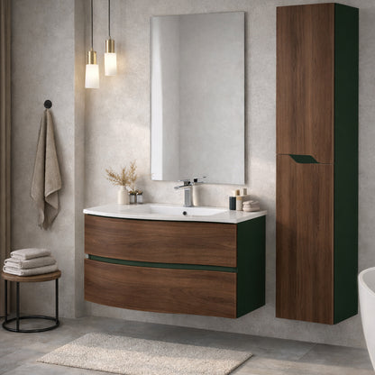 Mobile Bagno Sospeso Curvo con Lavabo e Specchio – Collezione Rìvola